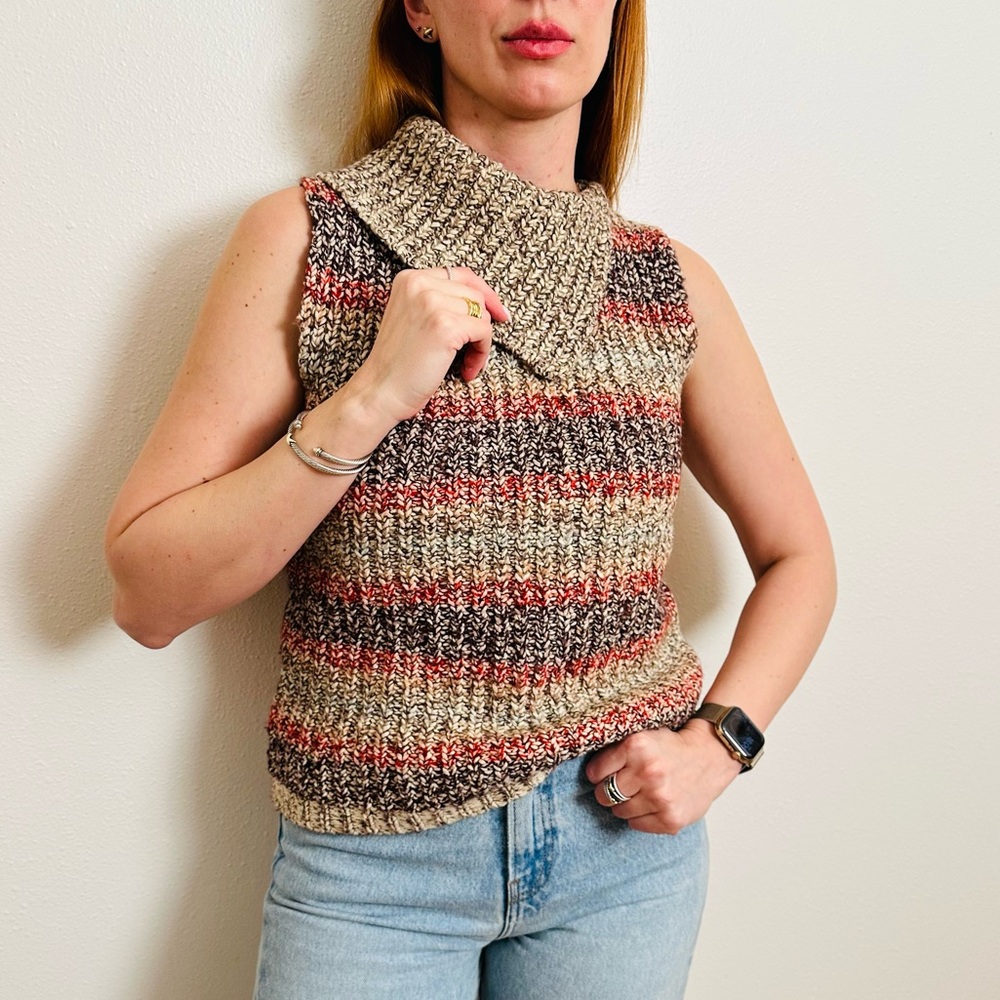 J.Crew Striped Chunky Knit Sleeveless Turtleneck Sweater Vest Wool Blend - Picture 1 of 6